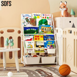 SOFS儿童书架绘本架简易落地宝宝小书柜铁艺幼儿置物架书本玩具收纳架 书架 L码 (5+1)层 2盒