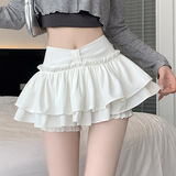 妙奕嘉半身裙女夏季新款短裙蛋糕裙白色小个子显瘦高腰a字裙蓬蓬裙子 V型蝴蝶结腰头蛋糕裙【白色】 S 【建议80-95斤】