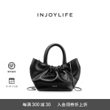 INJOYLIFE褶皱云朵包白色小手提包小众百搭羊皮链条包单肩斜挎包可爱女包 黑色