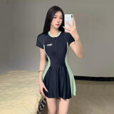 栢启歆大码泳衣女士泡温泉遮肉肚子连体性感显瘦泳装裙式胖妹妹 大码泳衣【黑绿】（100-140斤）
