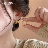 古婷简约磨砂素圈耳环轻奢小众设计高级感气质耳饰女2026新款潮耳圈 磨砂金色耳扣