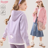 Hello Kitty女童外套春秋装儿童连帽卫衣洋气大童休闲开衫 G025香芋紫 130 