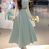 斐莉玥法式学院v字领连衣裙女装2025夏季新款高级收腰气质显瘦连衣裙子 蓝色 连衣裙 M [关注店铺送小礼物]