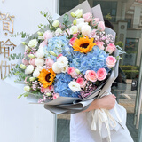 艾斯维娜鲜花速递混搭花束生日礼物全国同城花店配送 向日葵玫瑰混搭超大花束