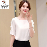 啄木鸟冰丝衬衫高端女洋气新款雪纺衫中袖女夏上衣韩版夏季宽松 白色 XL 建议120-130斤