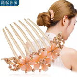 顶妃（DING FEI）发梳插梳发饰韩式成人盘发簪后脑勺顶夹盘发神器气质发卡发夹头饰 七齿发梳香槟B08-202