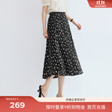 伊芙丽（eifini）【经典延续】蒋欣代言波浪气质绝美碎花拼接韩式半身裙女A字半裙 黑色 M /105-118斤