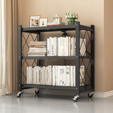 蔓斯菲尔（MSFE）免安装可折叠可移动钢制书架落地储物置物架多层货架客厅展示架子 【可放300本】碳钢黑色三层 免安装可移动【71长X35宽CM】