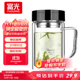 富光双层玻璃杯商务泡茶杯子 大容量男女耐热办公水杯带把黑色320ml