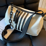 赫珮女士斜挎包 大容量包包女包斜挎包女2025七夕休闲百搭条纹单肩包 链条斜挎包【白色】
