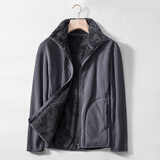 BRELRMON毛衫开衫加厚双面穿摇粒绒抓绒衣情侣款珊瑚绒外套加绒家居服 KK2155铸钢灰-男 3XL