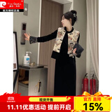 皮尔卡丹套装女2025春秋新款感新中式国风盘扣马甲外套+连衣裙两 马甲+连衣裙【两件套】 2XL