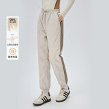 艾莱依羽绒裤女款拼接收腰束脚裤轻盈保暖耐寒通勤长裤 米灰 L