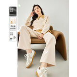 梵希蔓春秋搭配一整套短款卫衣衬衫叠穿直筒裤三件套女装休闲套装 M2807 米杏色 XL