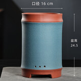 爵遇良品紫砂花盆兰花盆大口径精品盆特大月季君子兰花盆国兰兰花专用盆 竹节高圆筒-天蓝色款 如图