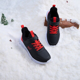 361°儿童运动鞋男童跑鞋秋冬密网轻便魔术贴女童皮革加绒保暖运动鞋 【皮革加绒】碳黑/能量红色 34