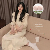 伊棠朵公主风睡裙女春秋季带胸垫荷叶边长袖甜美少女宿舍学生睡衣家居服 727# XL 【115-130斤】