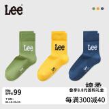 Lee高棉袜子男纯色字母时尚中筒袜子休闲运动 黄色绿色灰蓝 均码 