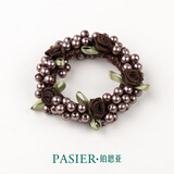 铂思亚花匠新款大肠发圈女简约玫瑰橡皮筋气质高级感百搭头绳头花发饰 棕色