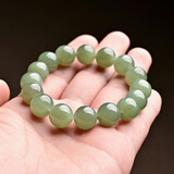 美雅福真玉手链男女情侣圆珠转运珠老型佛珠东陵玉晴水色青玉石手串玉器 青白玉圆珠款