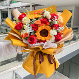 领香毕业季鲜花速递向日葵玫瑰混搭花束送考生老师生日礼物同城配送 红玫瑰香槟玫瑰向日葵混搭花束