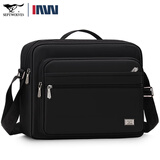 七匹狼男士斜挎包横版单肩包男2024新款男背包大容量放A4包包手提出差包 款二黑色（五层）