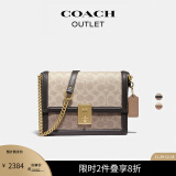 蔻驰（COACH）奥莱女士经典标志HUTTON休闲通勤单肩斜挎包牛皮高级感 B4/棕黄沙色