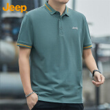 吉普（JEEP）短袖T恤男夏季Polo商务休闲衫男士宽松凉感衣服男装 灰绿 XL 