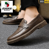 西域骆驼（VANCAMEL）男鞋2025四季新款英伦风男士套脚休闲皮鞋韩版潮流一脚蹬豆豆鞋男 N20 棕色 41