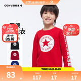 Converse匡威男童卫衣春秋新款上衣女大童套头打底衫加绒长袖红色儿童卫衣 探戈红-加绒 24批冬 150 /72 【建议身高140-152cm】