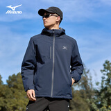 美津浓（MIZUNO）户外夹克男连帽梭织透气情侣锋衣加绒加厚加棉外套男上衣