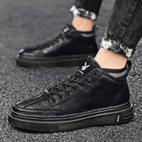 花花公子男鞋2024新款鞋子男潮流高帮休闲皮鞋加绒休闲板鞋潮男鞋靴1000 CPL1253912全黑 40 码