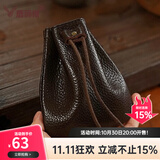 鹿师傅手工头层牛皮零钱袋真皮收纳收缩带牛皮文玩核桃文玩袋硬币收纳袋 巧克力棕