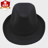 帽子男春秋天毛呢礼帽帽子中老年人男士爵士帽冬天老人帽绅士帽子 纯色细毛呢黑色 中号58厘米