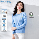 真维斯（Jeanswest）T恤女春夏纯棉柔软亲肤时尚印花百搭打底长袖上衣女清水蓝M