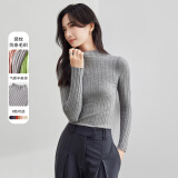 尚都比拉半高领打底衫女春秋针织衫洋气内搭慵懒风外穿上衣 灰蓝色 均码