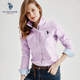 U.S. POLO ASSN.长袖衬衫女纯色防走光商务休闲纯棉衬衣春季通勤翻领女装上衣