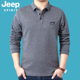 JEEP SPIRIT吉普t恤男长袖polo翻领棉质商务休闲男装体恤衫打底上衣6065 灰色 L
