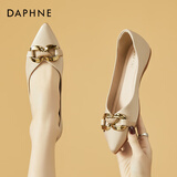 达芙妮平底单鞋女春夏季2025新款尖头浅口软底妈妈女鞋低跟白色小皮鞋 杏色 38