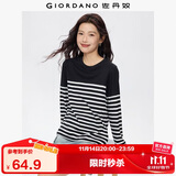 佐丹奴T恤女纯棉条纹海军风海魂衫开叉下摆圆领长袖t恤女13322802