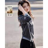 德玛纳【静奢灵感衣橱】春秋设计感假两件撞色线衫装饰扣针织衫女上衣