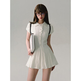 小野七天学院风白色衬衫连衣裙女气质收腰小个子甜美短裙a字裙辣妹茶歇裙 白色（无打底裤） M
