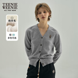 Teenie Weenie小熊针织开衫女秋冬刺绣绵羊毛长袖针织开衫外套女 中灰色 M (165)