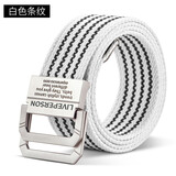 生活者加长双环扣帆布腰带男士皮带女韩版青少年牛仔裤带军训学生布带潮 白色条纹 110cm