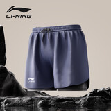 李宁（LI-NING）泳裤男士防尴尬宽松平角沙滩泳裤双层温泉海边度假游泳裤深蓝XL