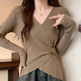 妙奕嘉毛衣女打底衫针织衫上衣2025秋季新款洋气内搭外穿v领修身收腰 修身收腰V领针织衫【浅咖色】 均码 【建议体重85-115斤】
