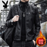 花花公子（PLAYBOY）皮夹克男秋冬款新款潮流商务立领皮衣男士机车休闲加绒保暖外套男 Q-YHANHH609黑色 常规 L