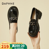 达芙妮（DAPHNE）单鞋女皮鞋2023夏季新款学生英伦风乐福鞋软底粗跟一脚蹬工作 黑色 跟高5cm 34 标准码