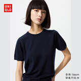 优衣库女装精纺美利奴羊毛圆领针织衫/短袖通勤25秋冬新款478335 69 藏青色 XL