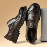 星期六男鞋头层牛皮商务正装皮鞋系带通勤百搭皮鞋男 棕色 42 